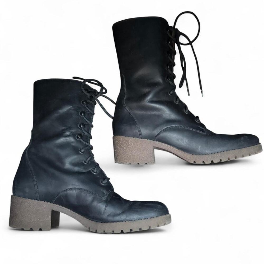 J. Crew Black Leather Lace Up Combat Boots Size 7 Grunge Indie - Picture 2 of 8